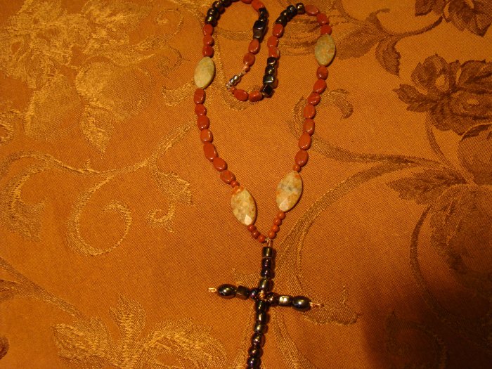 jasper & Raku Cross Necklace