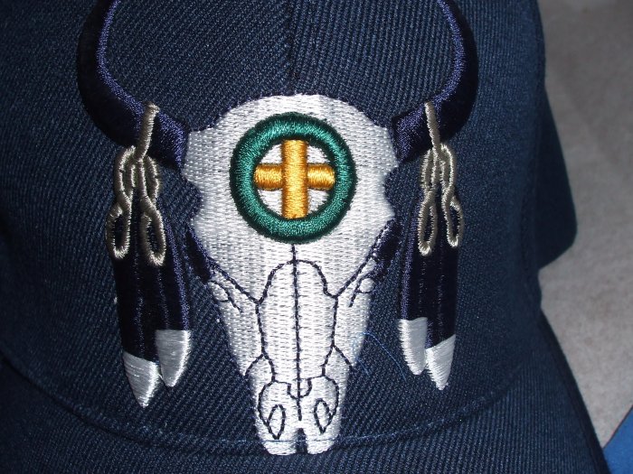 Buffalo Skull with Feather Baseball Style Hat