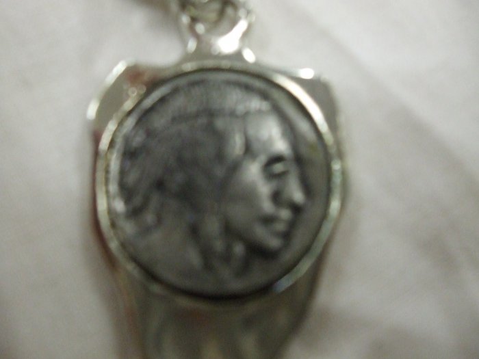 Silver Chain Necklace with a Pewter Arrowhead With a "Nickle" with an Indian Head on it