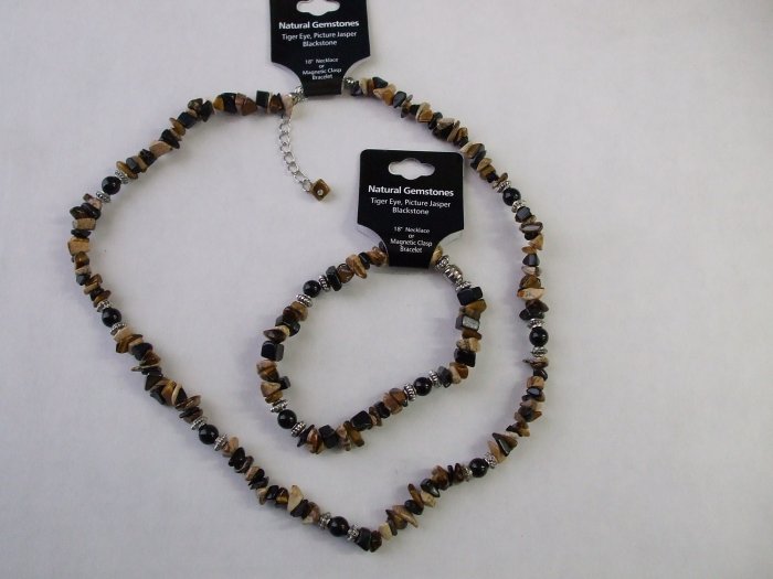Tiger Eye, Picture Jasper, and Blackstone Set- Necklace and Bracelet