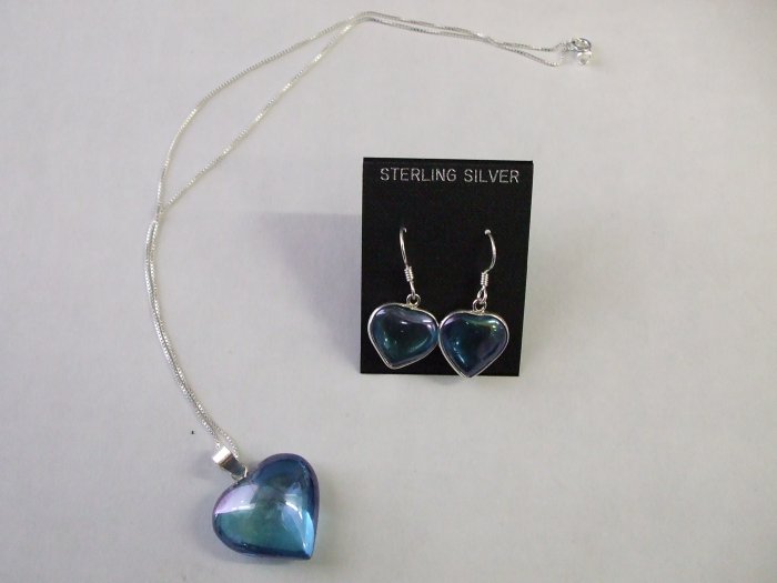 Aqua Aura Heart Necklace and Earring Set