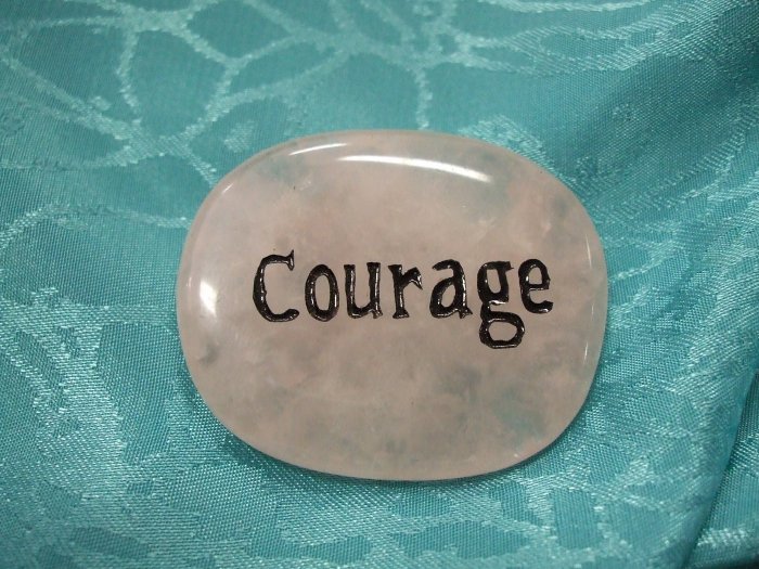 Rose Quartz spirit stone with the word courage