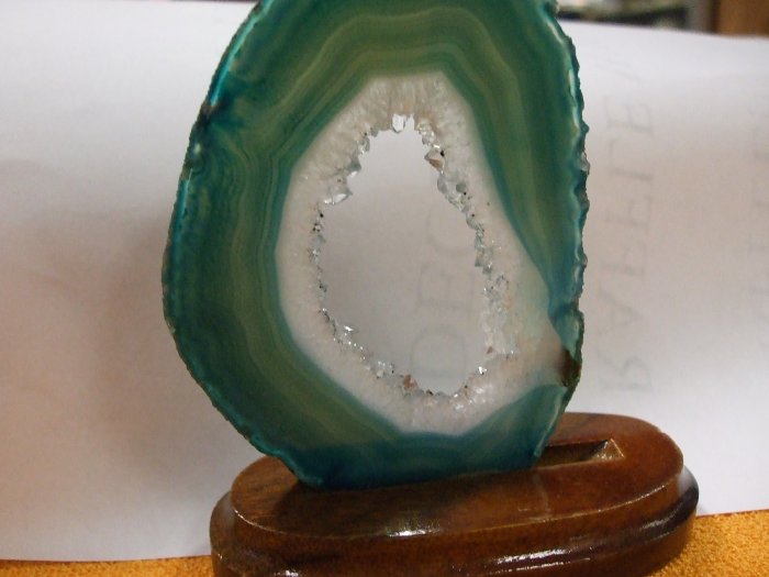 Agate Slice on A Wooden Base