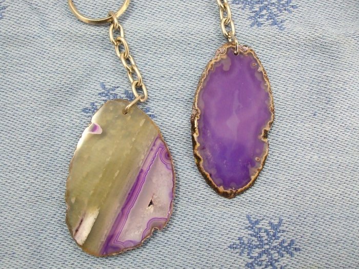 Two Purple Agate Slice Key chains