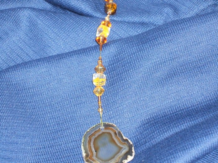 Beautiful Agate Slice and Glass Beads Suncatcher/Hand-Crafted