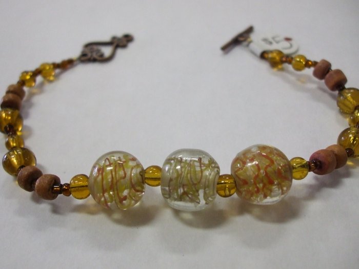 Hand Crafted Bracelet Glass and Wood Beads