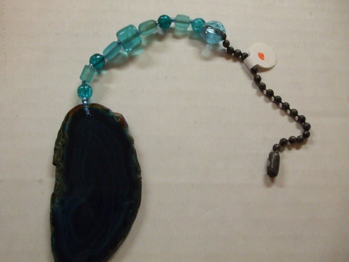 Ceiling Fan Pull Teal Agate Slice Handcrafted (EP07)