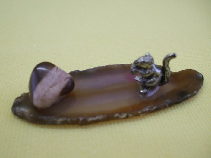 Handcrafted Pewter Squirrel on Agate Slice
