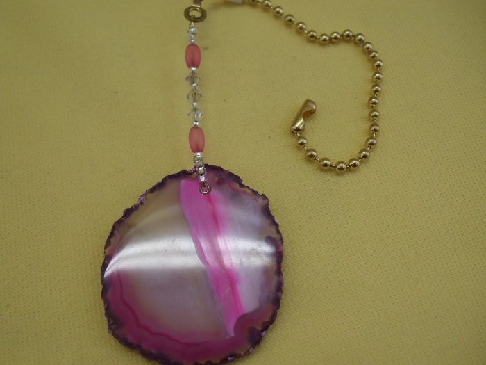 Ceiling Fan Pull Pink Agate Slice Hand Crafted (EP05)