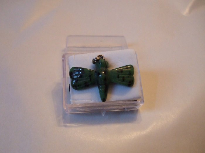 Dragonfly Gemstone Necklace Green Dalmation Jasper (EN04)
