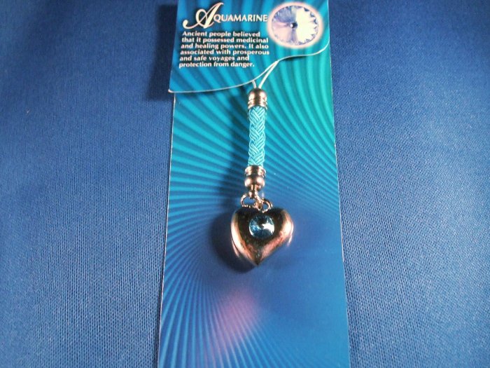 Aquamarine Heart Cell Phone Charm