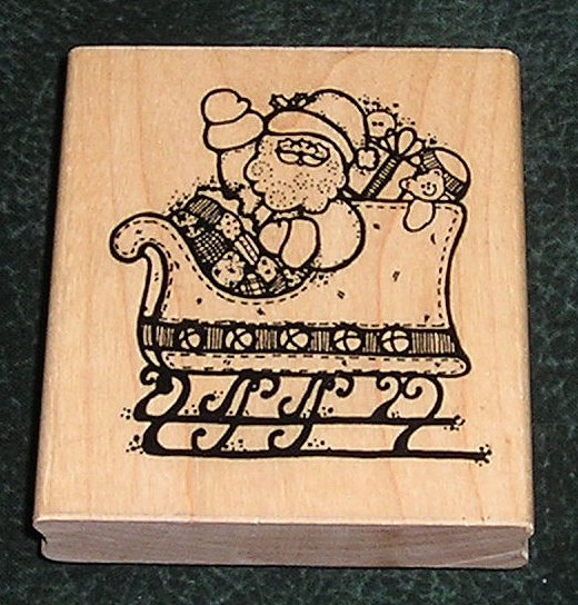 Rubber Stamp Mounted On Wood Santa's Toy Ride By D.O.T.S.