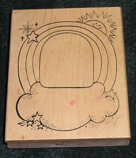 Rubber Stamp Mounted On Wood Rainbow Cloud Baby Border By Alias Smith and Rowe