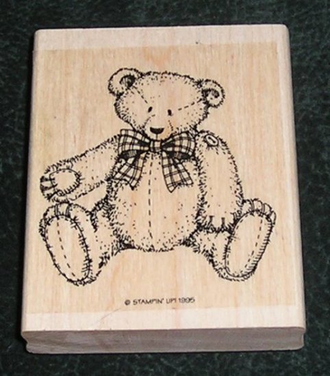 Rubber Stamp Mounted On Wood Button Bear By Stampin' Up! 1995