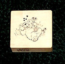 Rubber Stamp Mounted On Wood Bear In Love By PSX 1986