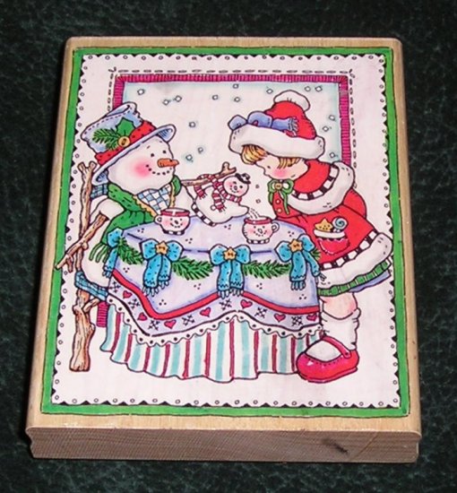 Rubber Stamp Mounted On Wood Christmas Tea Party By Penny Black 1996