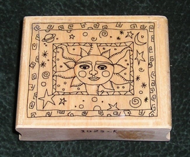 Rubber Stamp Mounted On Wood Sun, Stars, Planets By Effie Glitzfingers 1995