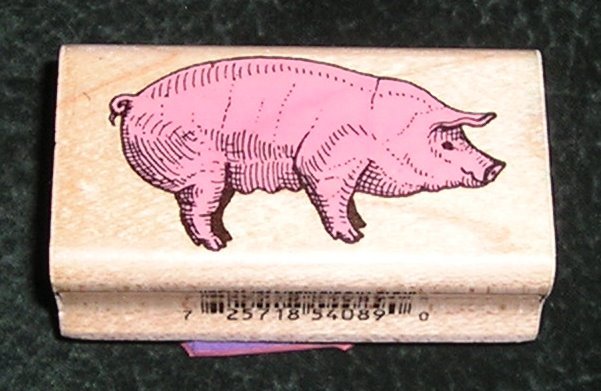 Rubber Stamp Mounted On Wood Farm Pig By Inkadinkado #4089