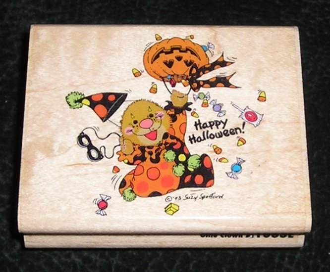 Rubber Stamp Mounted On Wood Ollie Clown By Suzy's Zoo Rubber Stampede #A1083E