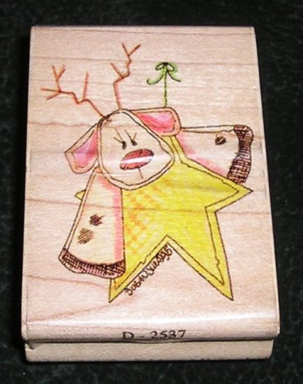 Rubber Stamp Mounted On Wood Greetings Deer By Stampassions D2537