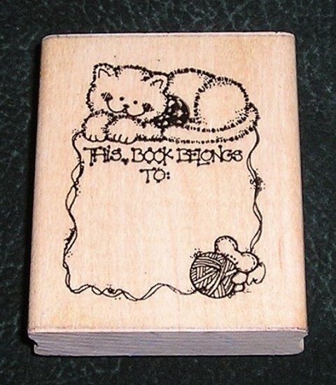 Rubber Stamp Mounted On Wood Kitty Book Plate By D.O.T.S. N169