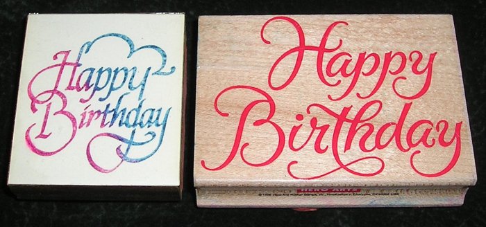 2 Rubber Stamps Mounted On Wood Happy Birthday By Hero Arts