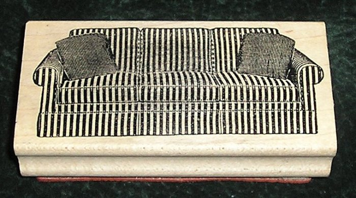 Rubber Stamp Mounted On Wood Sofa Settee With 2 Cushions By Judi Kins #1405 F