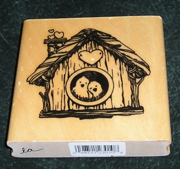 Rubber Stamp Mounted On Wood Love Birds In A Bird House By Anita's 1999