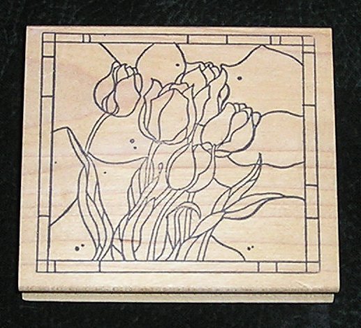 Rubber Stamp Mounted On Wood Stained Glass Tulips By The Stamp Pad Co