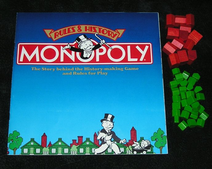 Monopoly Deluxe Edition 1985 Rules & History Booklet With Wood Hotels & Houses