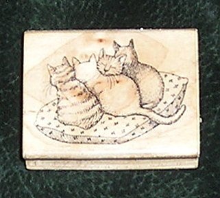 Rubber Stamp Mounted On Wood 4 Cats On Pillow By Hero Arts