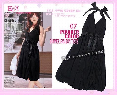 Hot Sale item -Beautiful Halter Neck Evening Dress with Tie Front Ribbon -Black