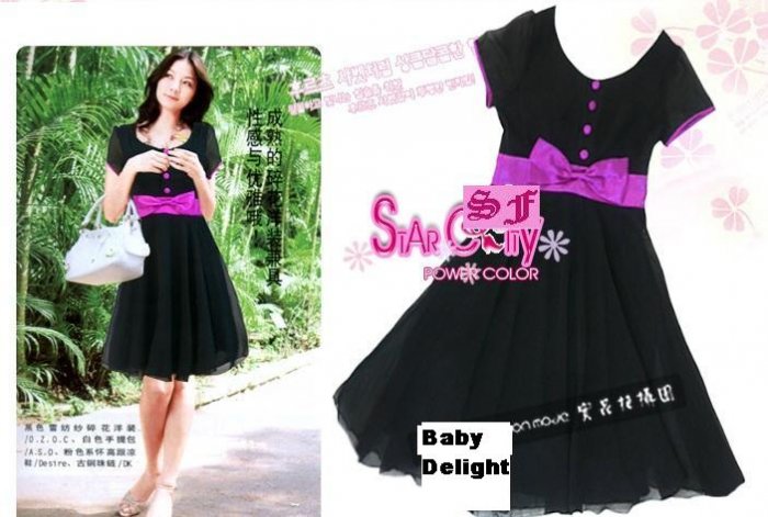 SIN 21126 Beautiful Black Dress with Purple Ribbon