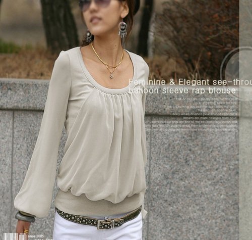 Hot Sale Long Sleeve Elegant Blouse - Grey