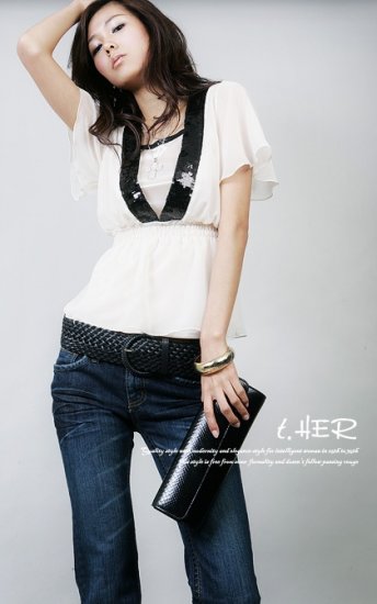 Hot Sale - CT-10385 White 2 piece Chiffon V Neck Top - White