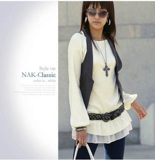 Hot Sale - JK5075 Long Sleeve Top with Chiffon Edge- White