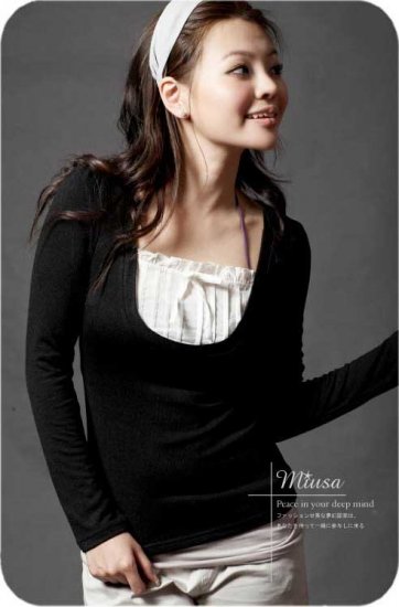 JK5065b Fake 2 piece Blouse ( Black)