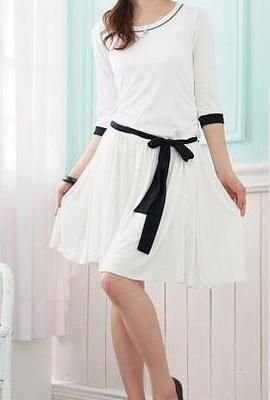 YC3107/CO2935 Cotton One Piece Dress - (White / Black)