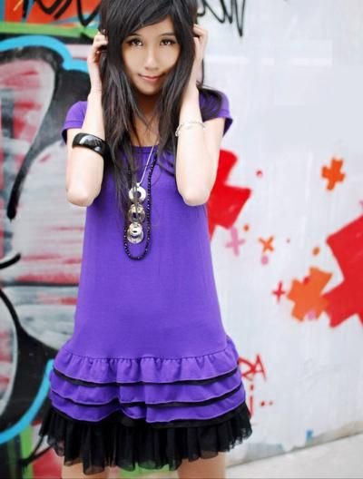 R26-021 Sweet Layer Girl Dress- Purple