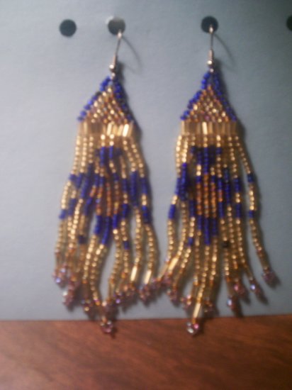 Gold with Blue Dangel Earrings