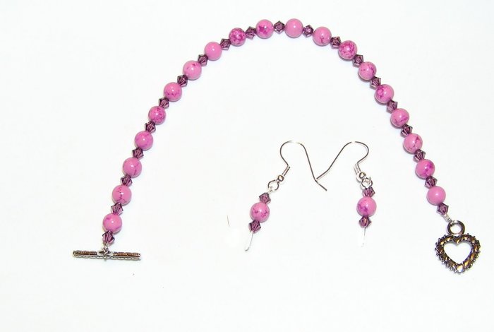 Fushcia Turquoise and Amethyst Swarovski Crystals Bracelet and earrings