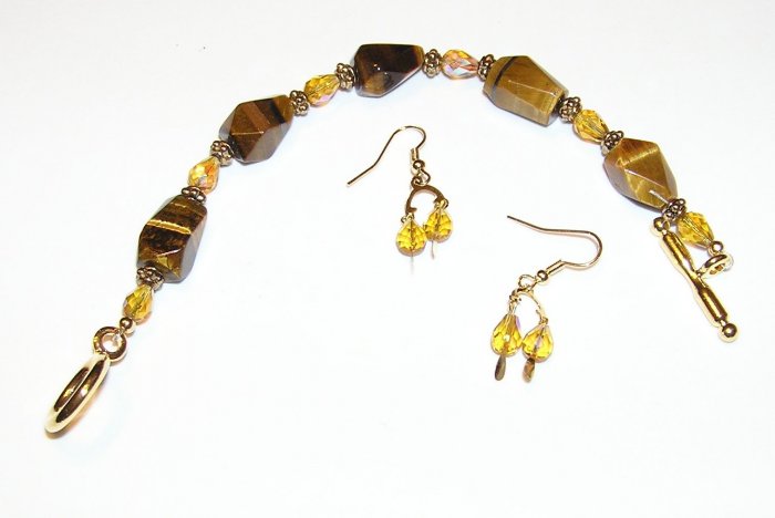 Tiger Eye And Crystal Bracelet and Earring Set