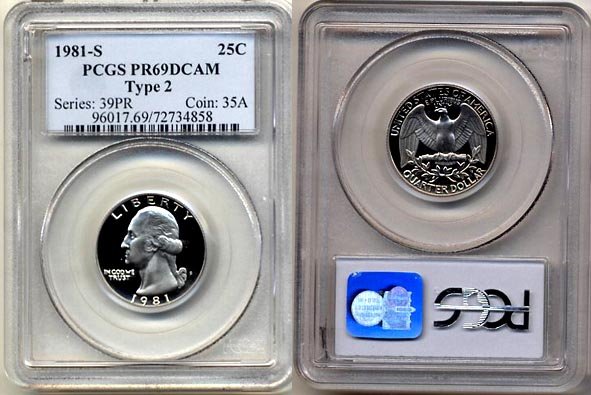 1981-S TYPE 2 Washington 25ct PCGS CERTIFIED PROOF 69 DEEP CAMEO * FREE SHIPPING *