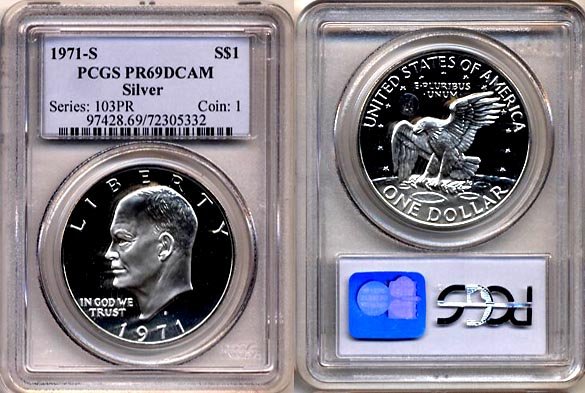 1971-S Eisenhower Silver Dollar (FIRST YEAR) PCGS PR69DCAM * FREE SHIPPING *