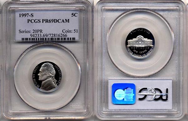 1997-S Proof Jefferson Nickel PCGS PR69DCAM * FREE SHIPPING *