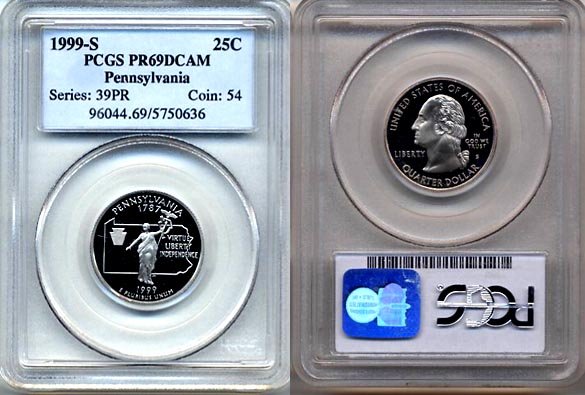 1999-S Clad Pennsylvania State Quarter PCGS PR69DCAM * FREE SHIPPING *