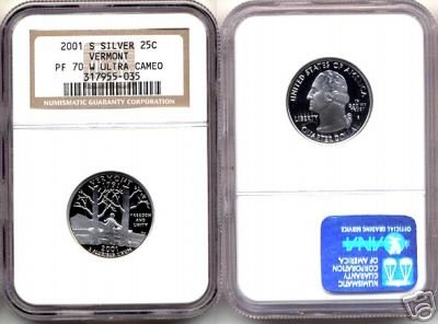 Silver 2001-S Vermont 25ct NGC PF 70 "W" UCAM (WHITE) FREE SHIPPING