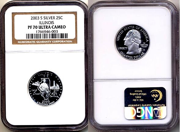 Silver 2003 S Illinois State 25ct * NGC PF 70 UCAM * 70 FREE SHIPPING