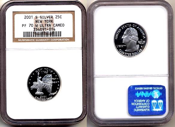 Silver 2001-S New York 25ct NGC PF 70 "W" UCAM (WHITE) FREE SHIPPING