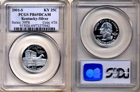 Silver PQ 2001-S Kentucky 25ct PCGS PR69 DEEP CAMEO * FREE SHIPPING